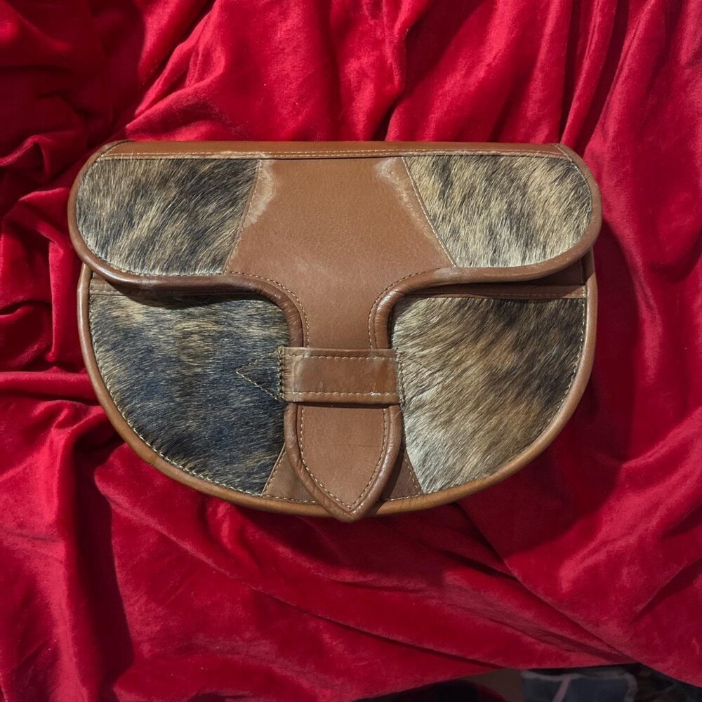 Vintage America Brown Leather & Brindle Hair-On Hide Shoulder Bag